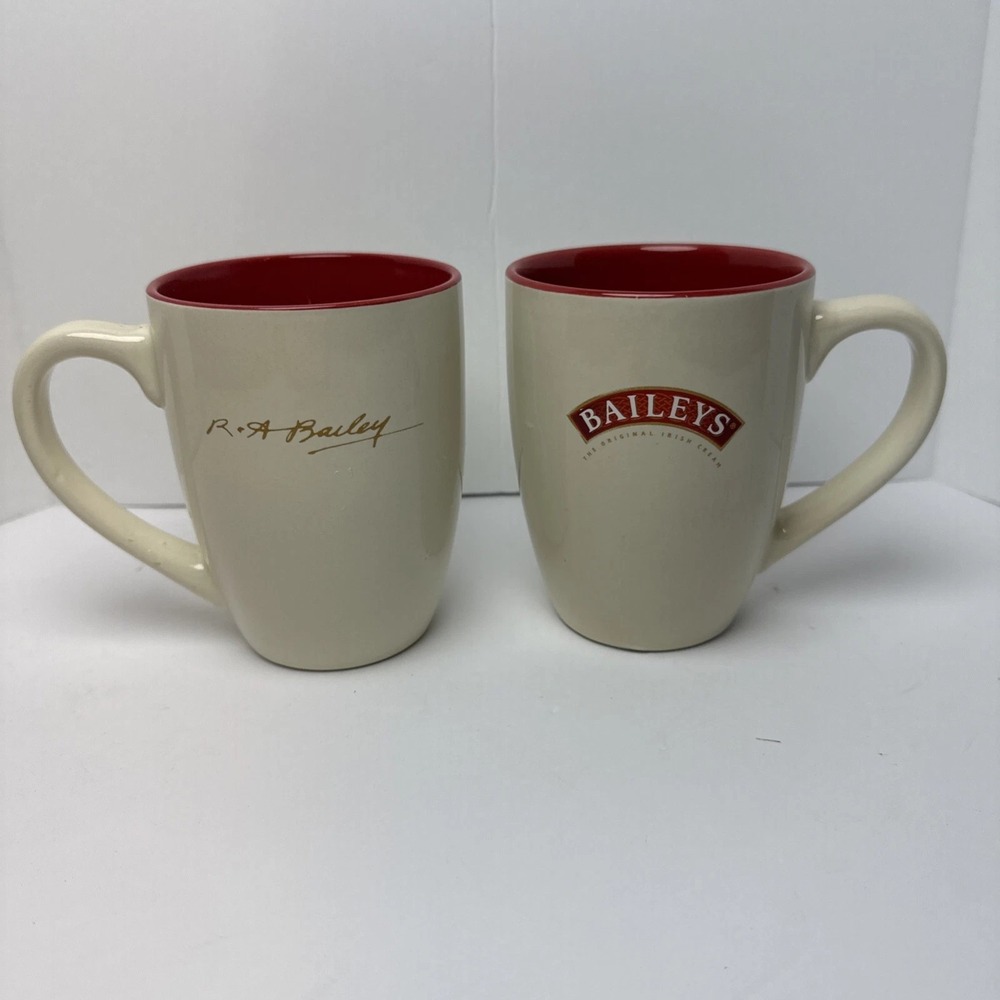 Baileys Irish Cream Coffee Mugs Set of 2 Red Interior R.A. Bailey Signature NWOT
